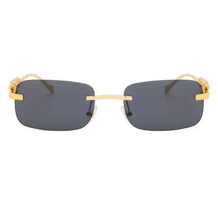 Gold Black Rectangular Sunglasses With Metal Hinge Rimless Metal sunglasses Summer fashion Travel Street Photo Sunglasses