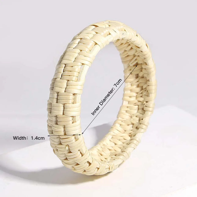 ALLYES Boho Wood Bamboo Rattan Weave Bracelet for Women Beach Jewelry Vintage Handmade Wide Wrap Wrist Bracelets & Bangles Gifts