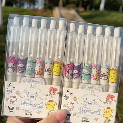 6pcs Cartoon Gel Pen Hello Kitty Cartoon Cinnamoroll Kuromi Quick Drying Black 0.5mm Ballpoint Pen Student Stationery Supplies