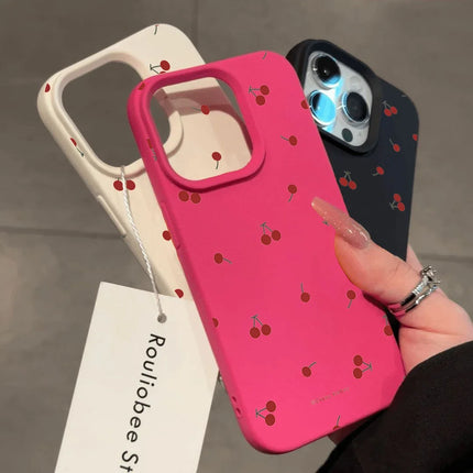 Cute Cartoon Cherry Lichee Pattern Silicone Phone Case For IPhone 16 15 14 13 12 11 Pro Max XS Max XR 14 15 16 Plus Cover Case
