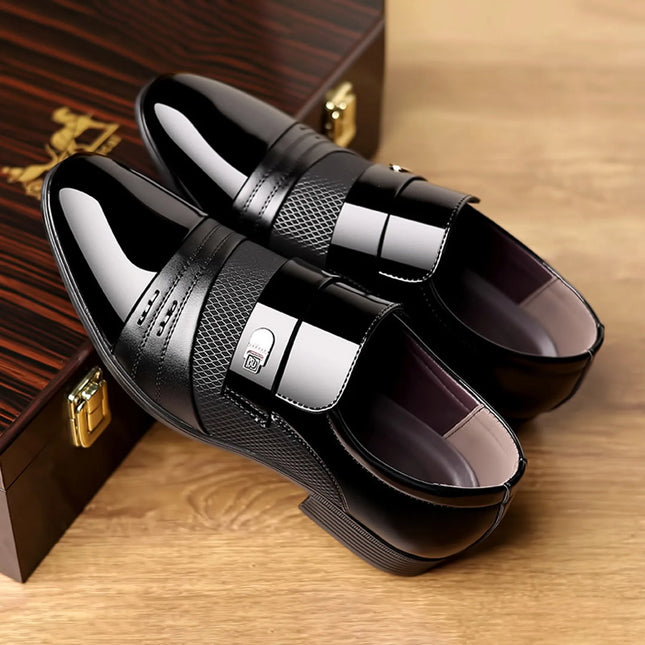 Men's Slip On Business Shoes Glossy Pointed Toe Uniform Modern Office Shoes Suitable for Office Evening Party