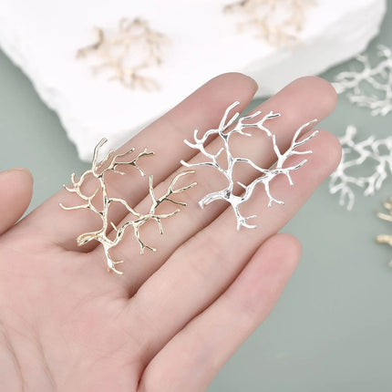 5Pcs Copper Plating Silver 27X31mm Tree Branch Blank Base Necklace Pendants For Cabochon DIY Jewelry Making Accessories
