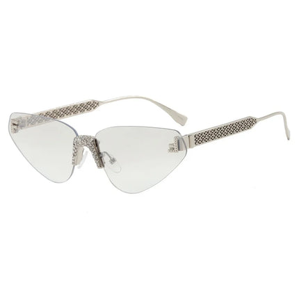 Women's Sexy Cat Eye Rimless Rhinestone Sunglasses Luxury Brand Designer Retro Punk Metal Sunglasses Men's UV400 Driving Glasses