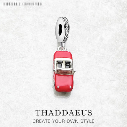 Red Enamel Sports Car Dangle Charm Pendant Autumn Brand New Sterling Silver 925 Trendy Gift
