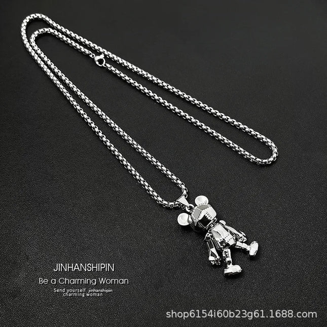 Four limbs movable little bear necklace men's trendy hip-hop punk couple long internet red sweater chain versatile accessory