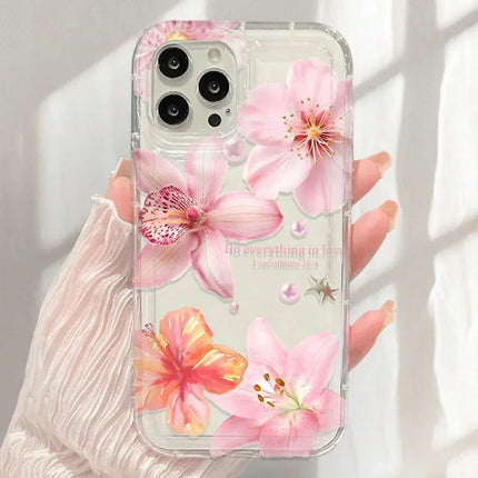 Lily Flower Print Clear Soft Phone Case For iPhone 16 15 14 13 12 11 Pro Max XS XR X 7 8 15 16 Plus SE Shockproof Silicone Cover