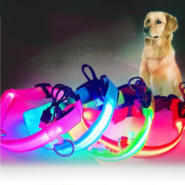 Dog Night Safety Collar Nylon LED Night Light USB Automatic Flashing Fluorescent Protection for Dog's Travel