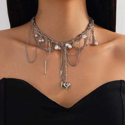 Y2K Heart Beaded Necklace Women Boho Irregular Crystal Class Gravel Clavicle Chain Cool Y2K Choker Exquisite Fashion Jewelry