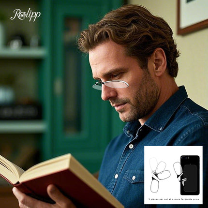 Nose Clip Reading Glasses Man High Quality Men Portable Foam Nose Glasses  for Seniors Transparent Eyeglasses with Case