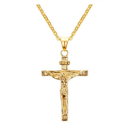 Fashion Crucifix Jesus Christ Men Jewelry Gold Brown Silver Color Metal Cross Pendant With Neck Chain Necklaces For Women