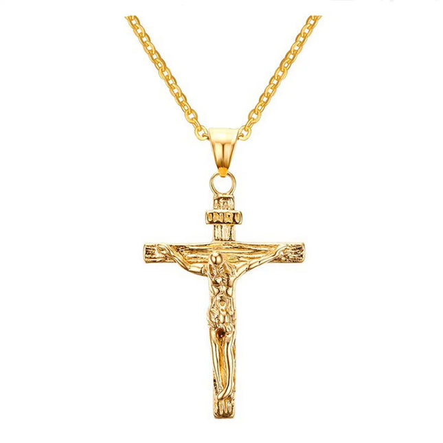 Fashion Crucifix Jesus Christ Men Jewelry Gold Brown Silver Color Metal Cross Pendant With Neck Chain Necklaces For Women