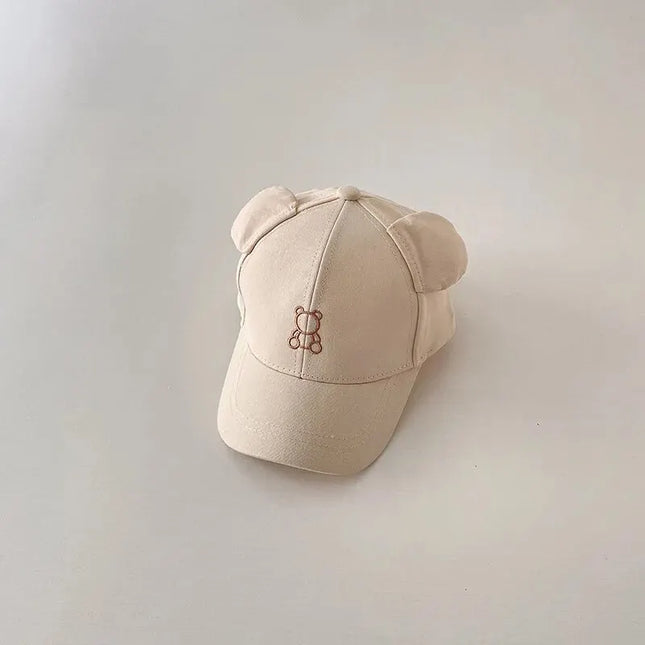 Cartoon Bear Baby Baseball Cap Cute Solid Color Toddler Sun Hat with Ears Summer Adjustable Kids Boy Girl Peaked Cap