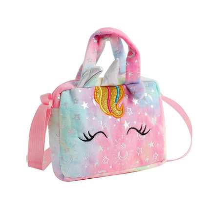 Plush Unicorn Crossbody Bag for Girls Kids Shoulder Purse Cute Student Gift Pencil Case Coin Wallet Travel Accessory