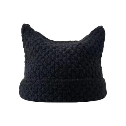 New Japanese Streetwear Harajuku Beanie Little Devil Striped Knitted Hat Women Girls Autumn Winter Cute Cat Ears Cap