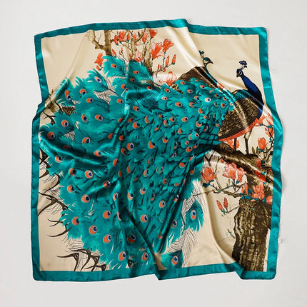 Handkerchiefs Hair Silk Scarf 90*90cm Print Satin Big Square Silk Scarves Shawls for Women Luxury Brand Designer Hijab Headband