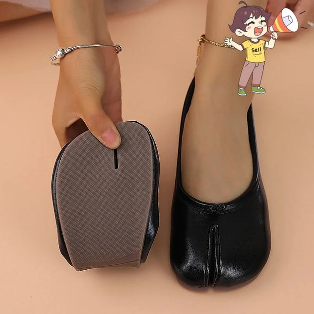 2025 Spring/Autumn Women's Fashion Leather Toe-Separated Loafers – Flat, Breathable & Comfortable Casual Slip-On Shoes