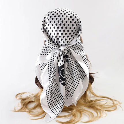 Handkerchiefs Hair Silk Scarf 90*90cm Print Satin Big Square Silk Scarves Shawls for Women Luxury Brand Designer Hijab Headband