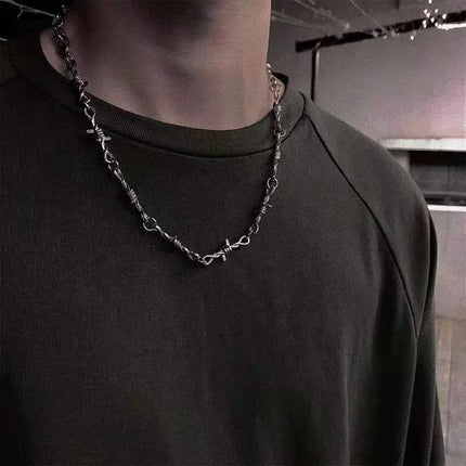TrendMen Hiphop/Rock Rattan Thorns Chain Necklaces For Men Fashion Silver Color Metal Choker Clavicle Chain Party Jewelry Gifts