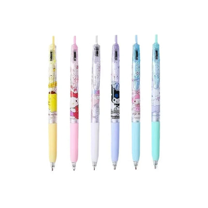 6pcs Cartoon Gel Pen Hello Kitty Cartoon Cinnamoroll Kuromi Quick Drying Black 0.5mm Ballpoint Pen Student Stationery Supplies