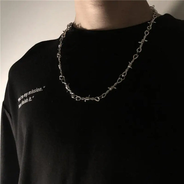 TrendMen Hiphop/Rock Rattan Thorns Chain Necklaces For Men Fashion Silver Color Metal Choker Clavicle Chain Party Jewelry Gifts