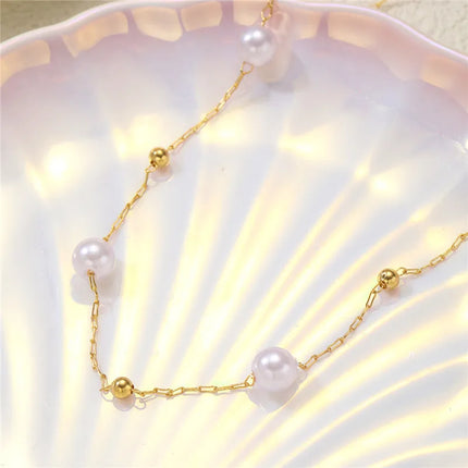 Simple Pearl Beads Chic Exquisite Necklace Gold Color Thin Chain Minimalist Charm Collar Jewelry Women