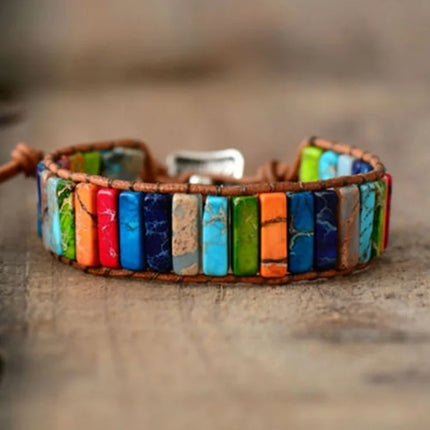 Bohemian 7 Chakra Stone Bracelet For Women Colorful Emperor Stone Braided Rope Woven Wrist Bangle Men Fashion Jewelry Gift