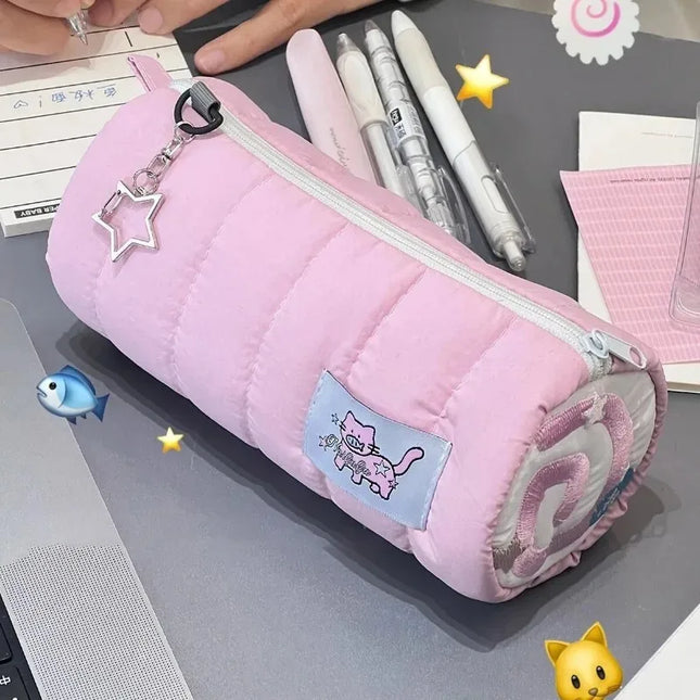 Pink Towel Roll Pencil Case Kawaii Soft Pen Storage Bag Cosmetic Pouch Cartoon Large Capacity Student Stationery School Supplies