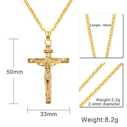 Fashion Crucifix Jesus Christ Men Jewelry Gold Brown Silver Color Metal Cross Pendant With Neck Chain Necklaces For Women