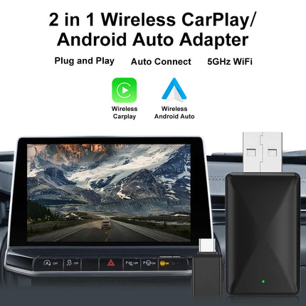 Wired To Wireless Carplay Android Auto 2in1 Wireless Adapter Carplay Wireless Adapter  for OEM Car Stereo with USB Plug and Play