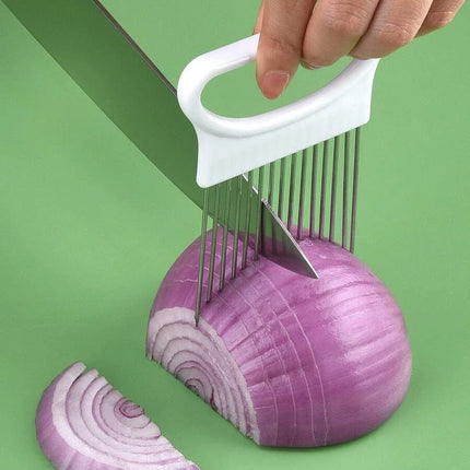 Effortlessly Slice Onions with this 1pc Colorful Onion Slicer Kitchen stainless steel potato chip onion holder