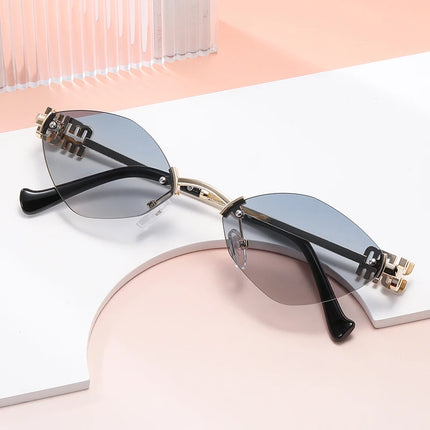 New Fashionable Men Borderless Diamond Shaped Sunglasses High-End Metal Neutral Style Street Sunglasses Uv400