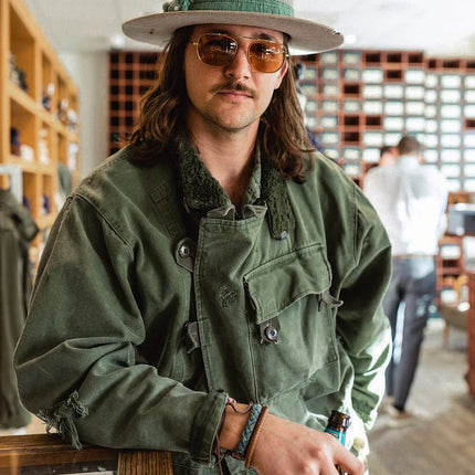 Maden Retro 16oz Canvas Swedish Motorcycle Green Jacket Pocket Bomber Jacket Casual Hunting Work Outwear for Men Spring and Fall