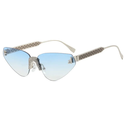Women's Sexy Cat Eye Rimless Rhinestone Sunglasses Luxury Brand Designer Retro Punk Metal Sunglasses Men's UV400 Driving Glasses