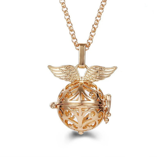 New Charm Mexico Chime Hollow Angel Wings Vintage Necklace Jewelry Music Ball Aroma Pendant For Women Summer Fashion Accessories