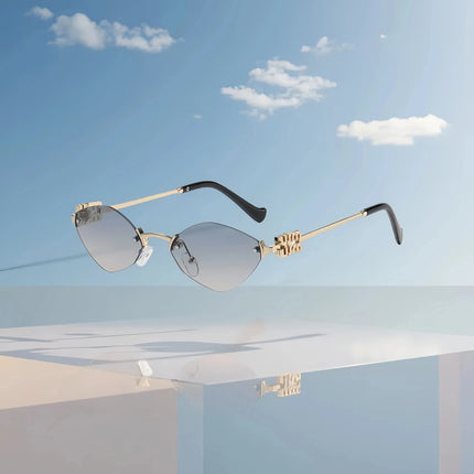 New Fashionable Men Borderless Diamond Shaped Sunglasses High-End Metal Neutral Style Street Sunglasses Uv400