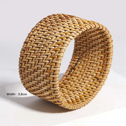 ALLYES Boho Wood Bamboo Rattan Weave Bracelet for Women Beach Jewelry Vintage Handmade Wide Wrap Wrist Bracelets & Bangles Gifts